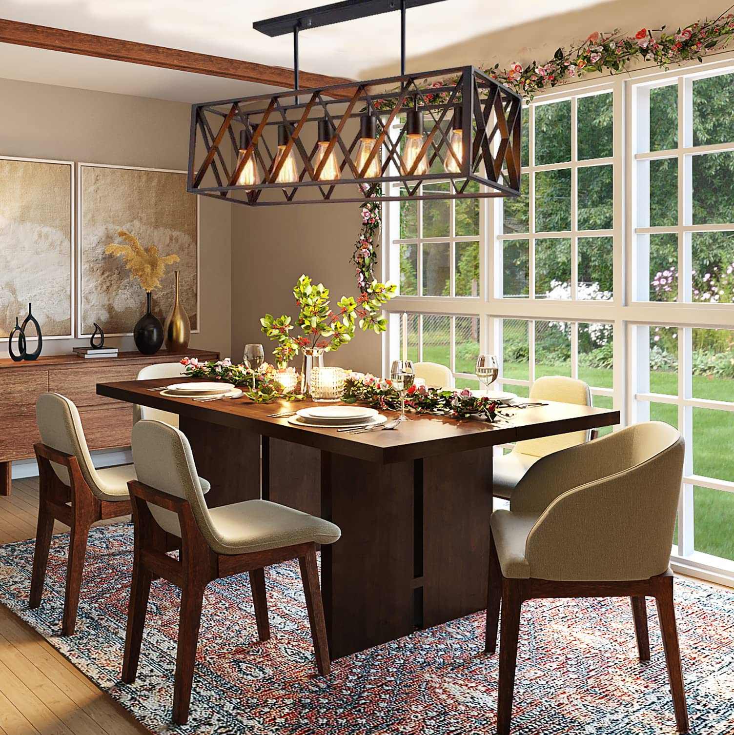 LEDBOY 6-Light Vintage Kitchen Island Chandelier Adjustable